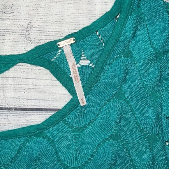 Free People Wild Thing Mini Dress Long Sleeves Cut-Out Emerald Green sz - Picture 6 of 9